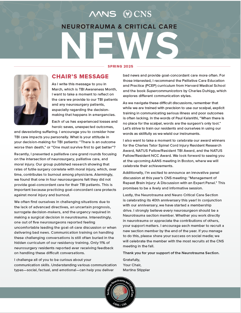 Neurotrauma 2025 Spring Newsletter Cover